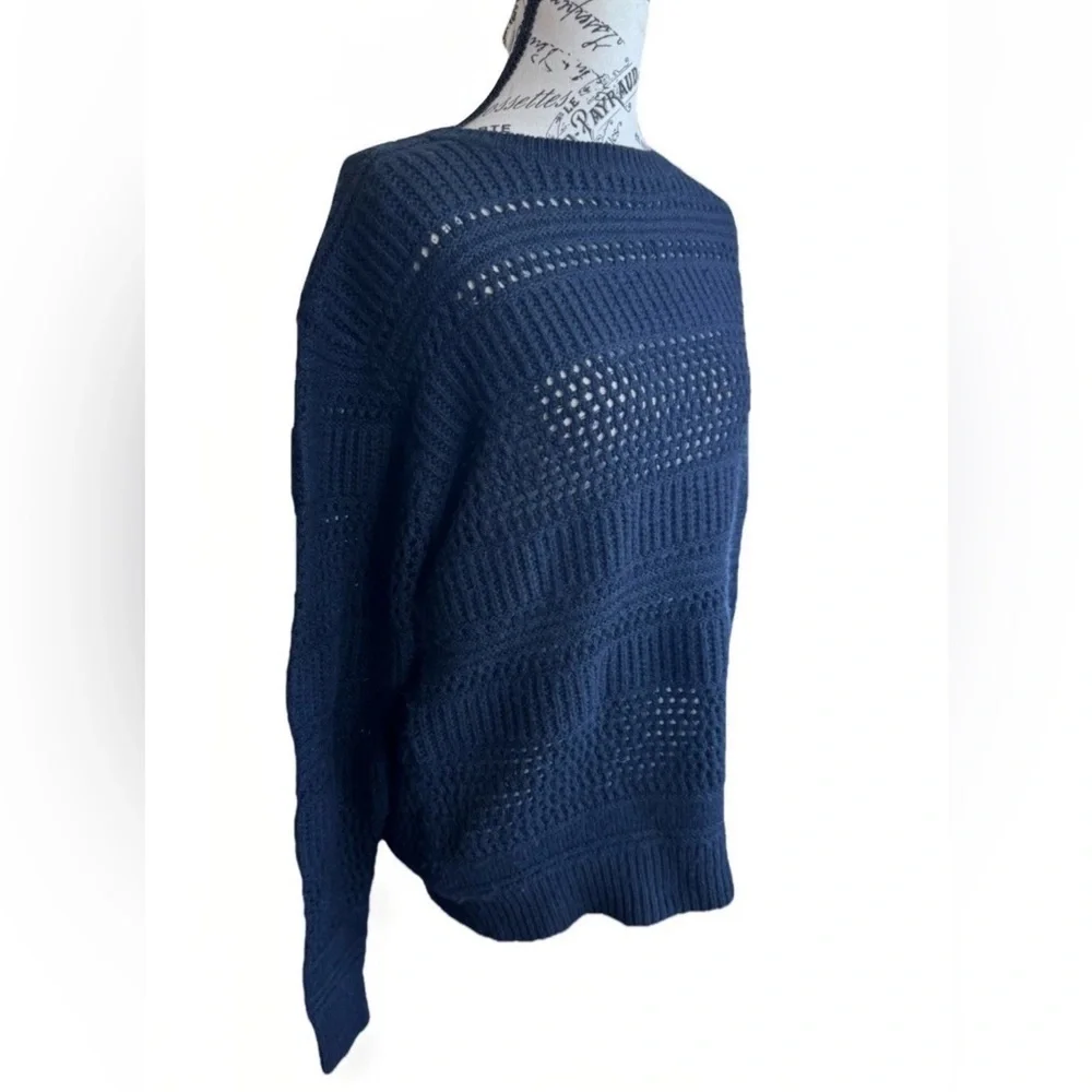 AllSaints Spitalfields Navy Blue Knit Crochet Acrylic Wool Alpaca Chunky Sweater